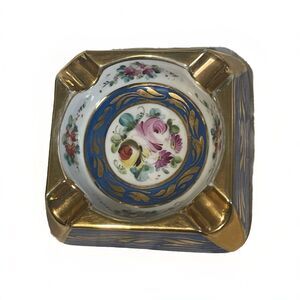 Limoges Decor Main Ashtray Blue Gold Plate Floral Design Grannycore Cluttercore